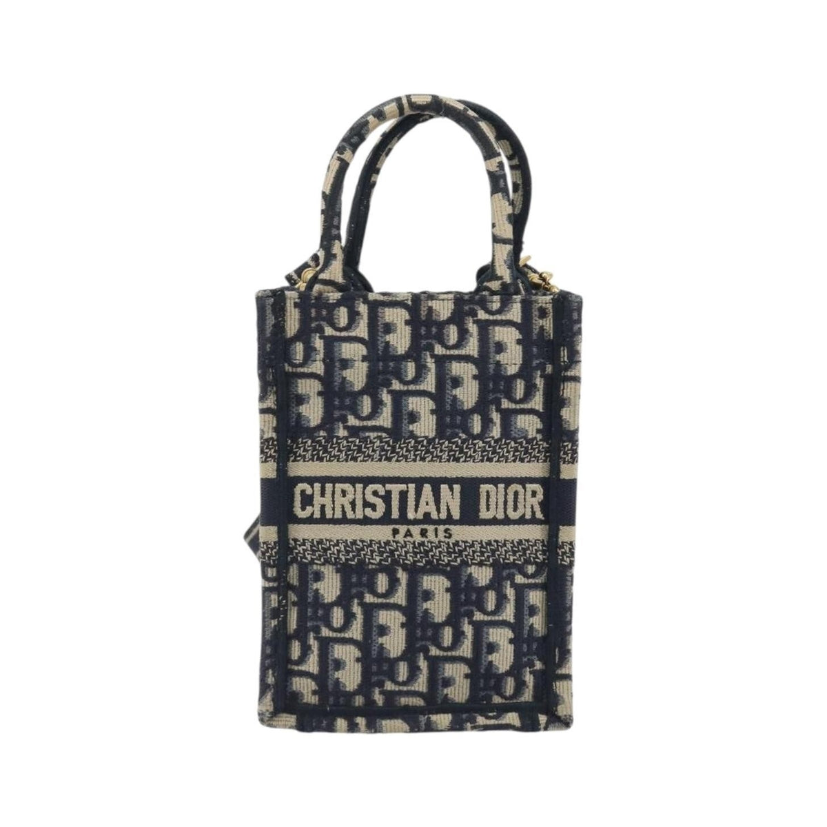 Christian Dior Book Tote Phone Oblique Canvas, Navy, Canvas, Tote Bag