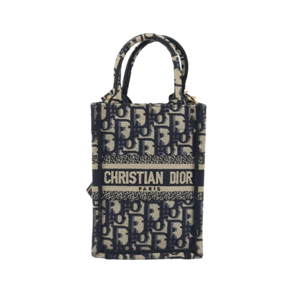 Christian Dior Book Tote Phone Oblique Canvas, Navy, Canvas, Tote Bag