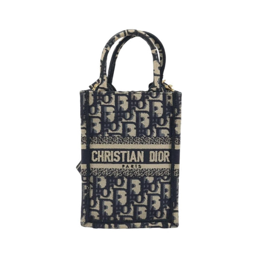 Christian Dior Book Tote Phone Oblique Canvas, Navy, Canvas, Tote Bag