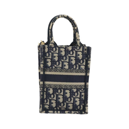 Christian Dior Book Tote Phone Oblique Canvas, Navy, Canvas, Tote Bag