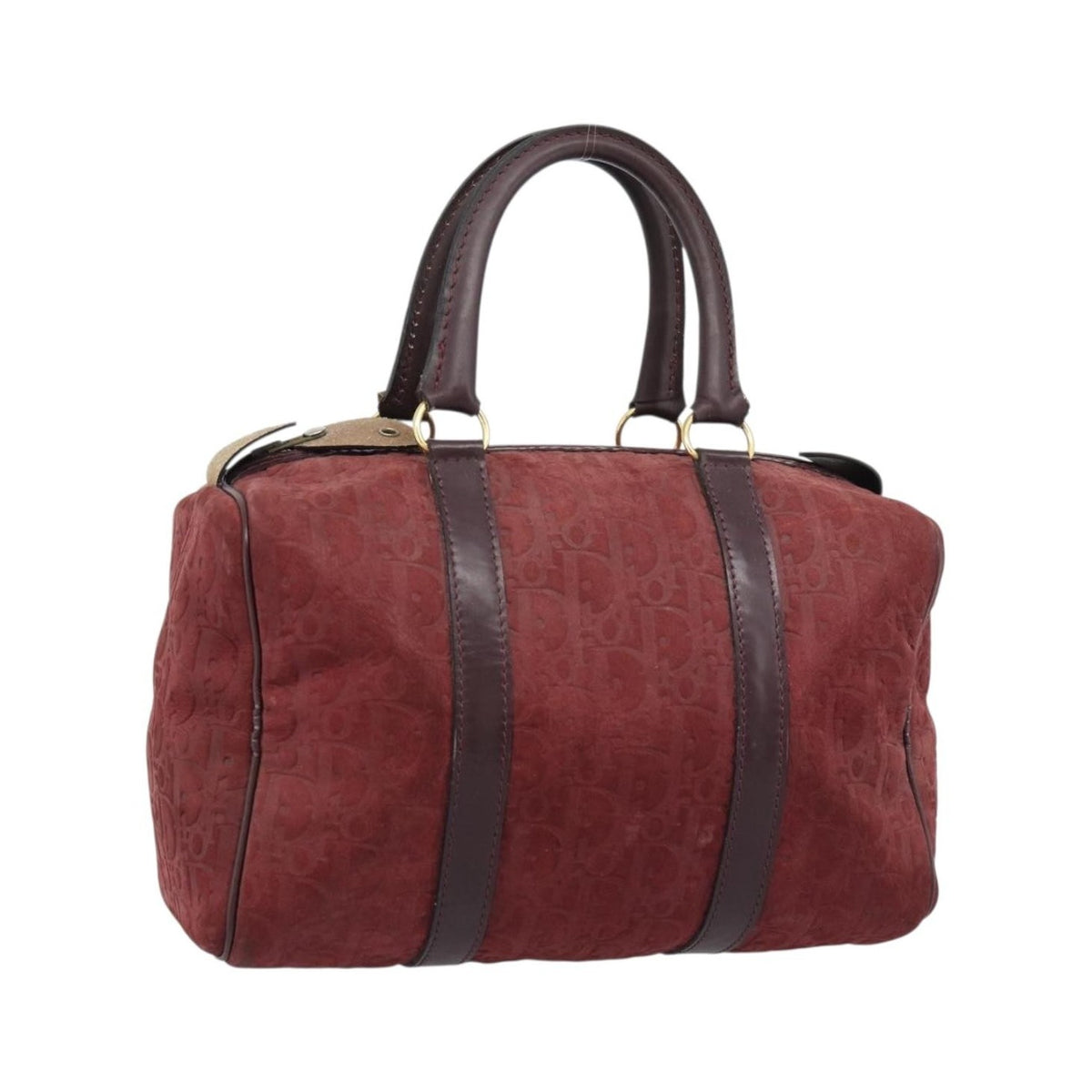 Christian Dior Boston Embossed Patent, Burgundy, Suede, Handbag