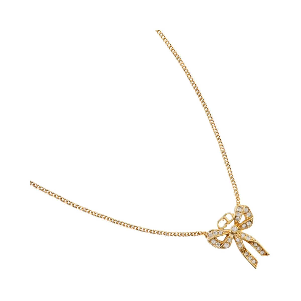 Christian Dior Bow CD Pendant Metal with Crystal, Gold, Gold Plated, Necklace
