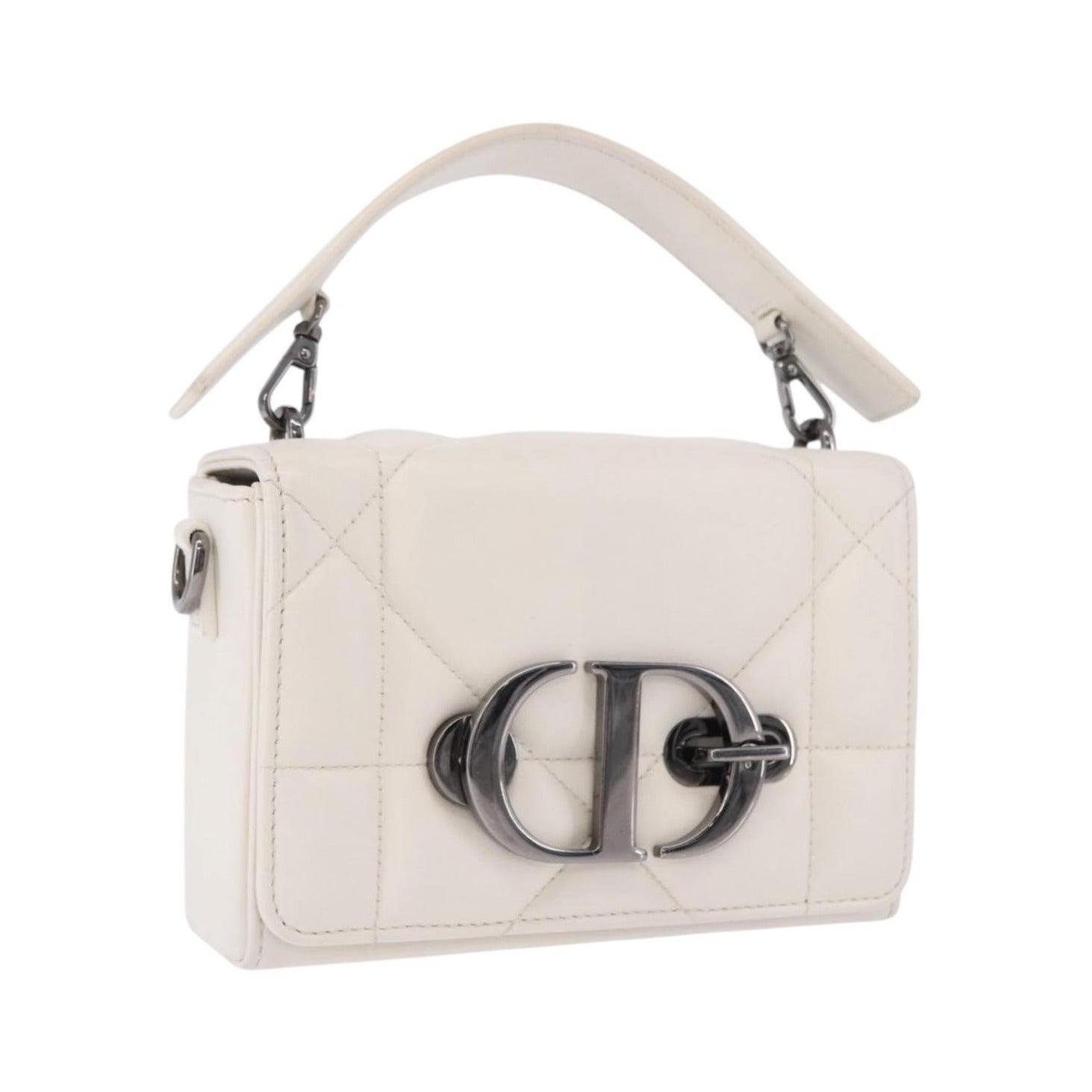 Christian Dior Caro Leather, White, Leather, Handbag