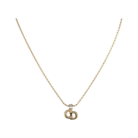 Christian Dior CD Pendant Metal and Crystals, Gold, Metal, Necklace