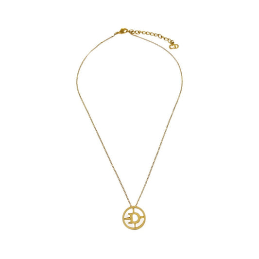 Christian Dior CD Round Pendant Metal, Gold, Gold Plated, Necklace