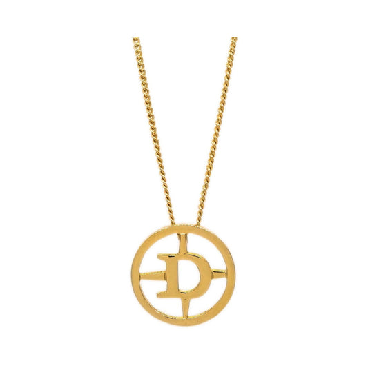 Christian Dior CD Round Pendant Metal, Gold, Gold Plated, Necklace