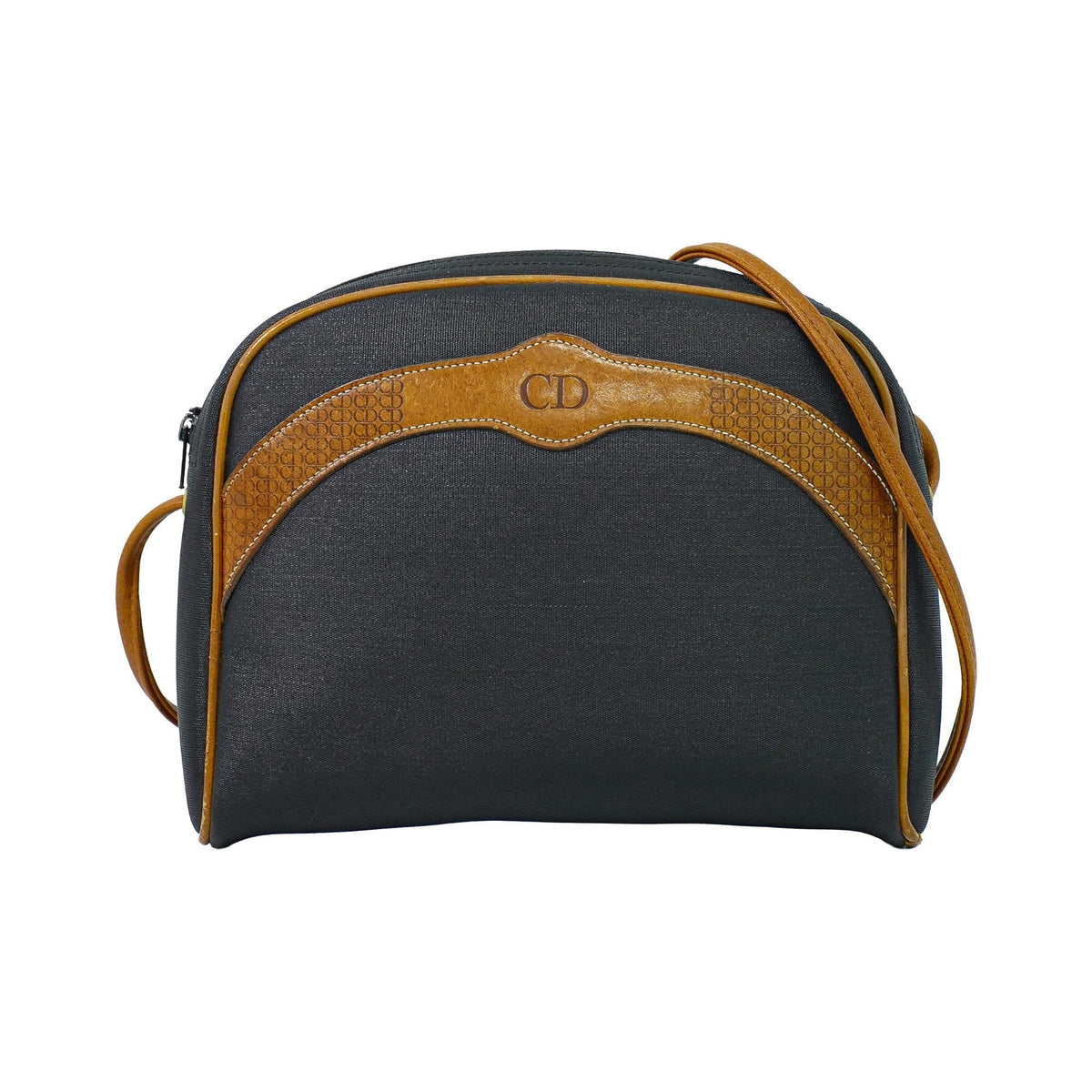 Christian Dior CD Shoulder bag Canvas and Leather, Navy, Canvas, Shoulder Bag