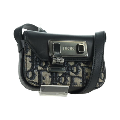 Christian Dior Clasp Lock Messenger Oblique Canvas and Leather, Navy, Canvas, Clutch