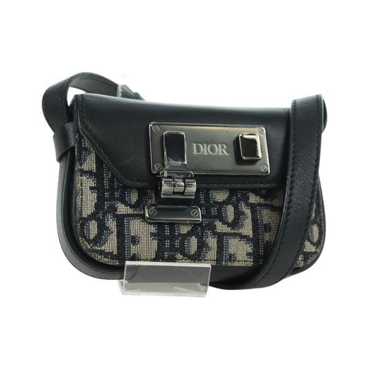 Christian Dior Clasp Lock Messenger Oblique Canvas and Leather, Navy, Canvas, Clutch