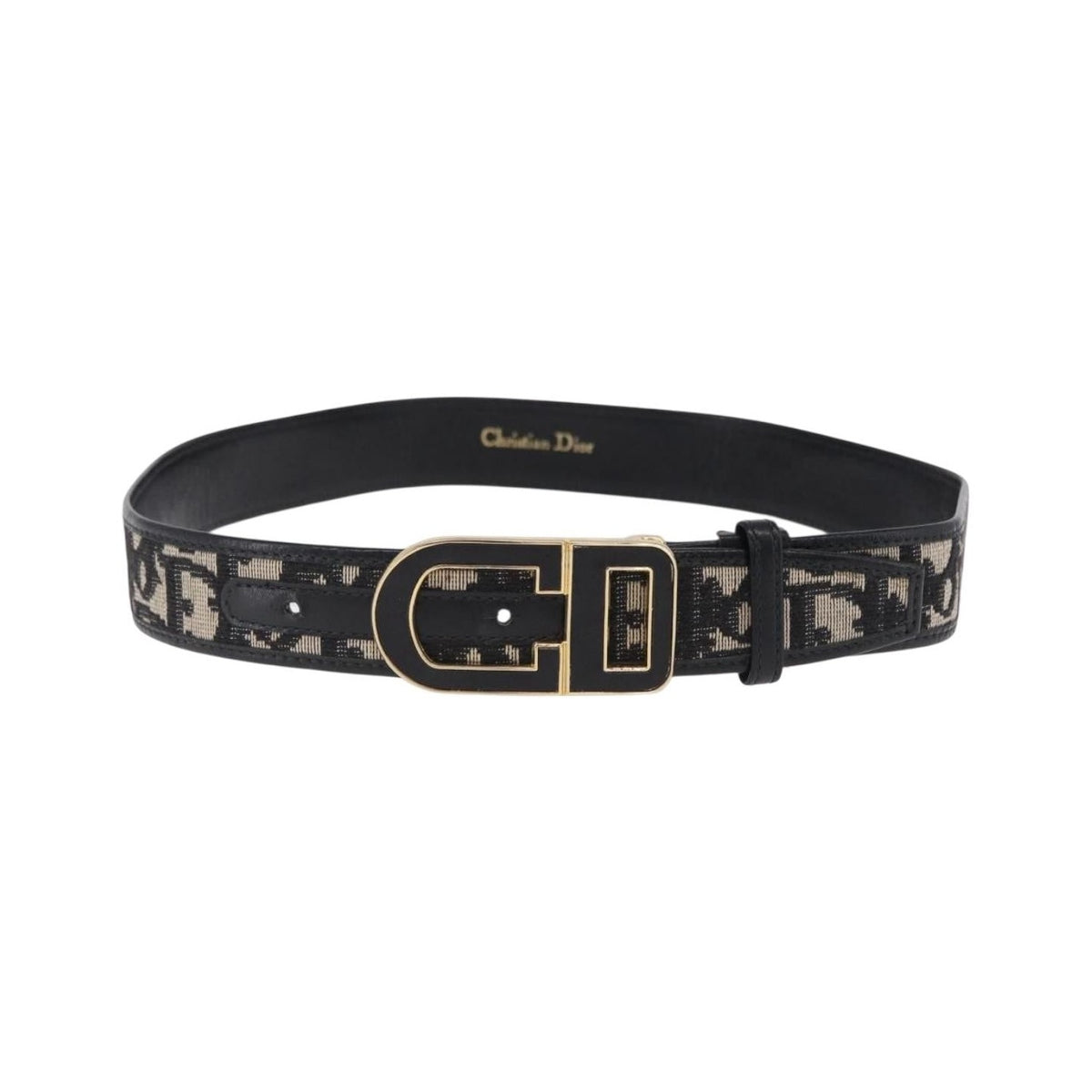 Christian Dior D Buckle Belt Canvas and Leather, Navy, Canvas, Belt