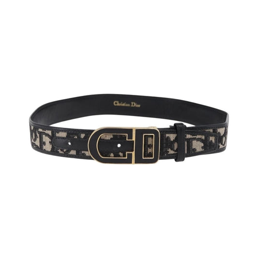 Christian Dior D Buckle Belt Canvas and Leather, Navy, Canvas, Belt