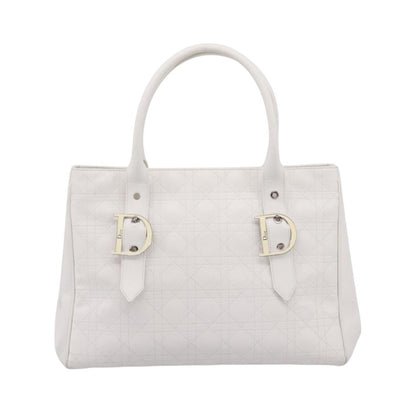 Christian Dior D Buckle Tote Cannage Stitch Leather, White, Leather, Tote Bag