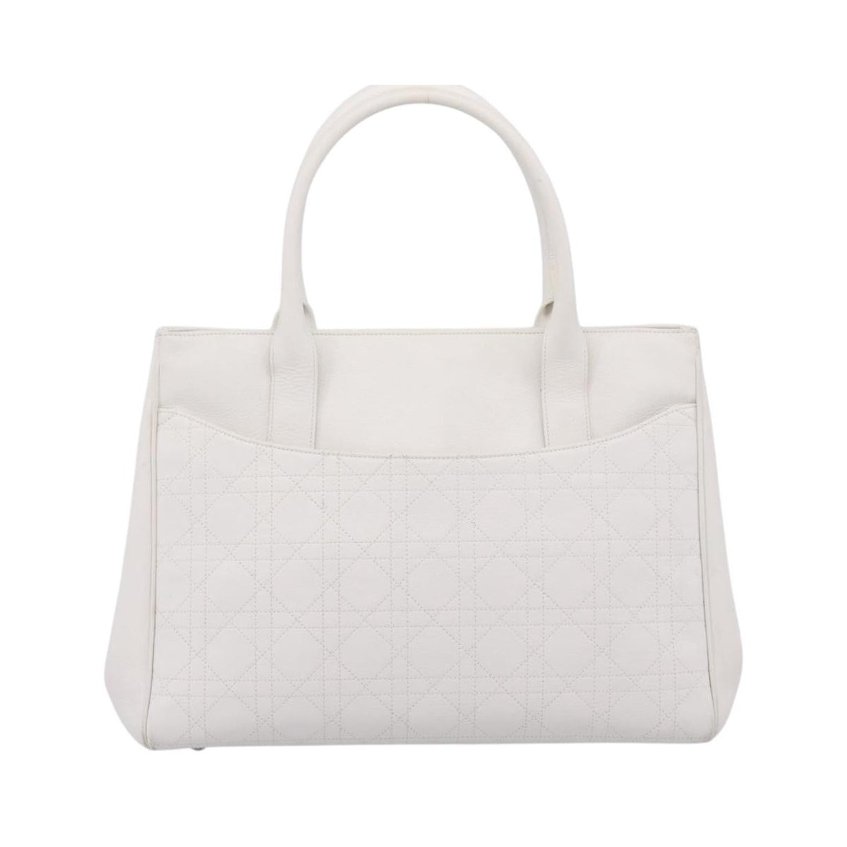 Christian Dior D Buckle Tote Cannage Stitch Leather, White, Leather, Tote Bag