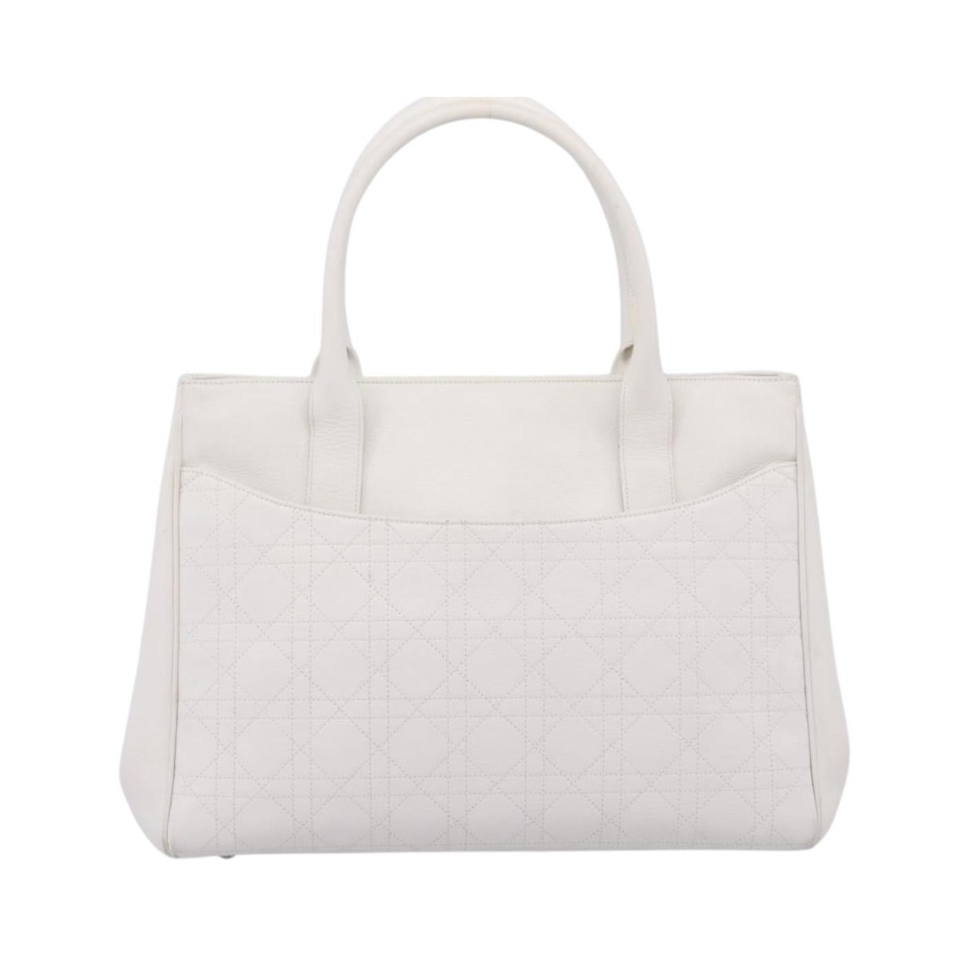 Christian Dior D Buckle Tote Cannage Stitch Leather, White, Leather, Tote Bag