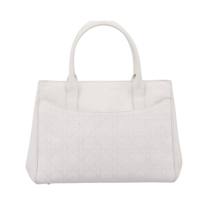 Christian Dior D Buckle Tote Cannage Stitch Leather, White, Leather, Tote Bag
