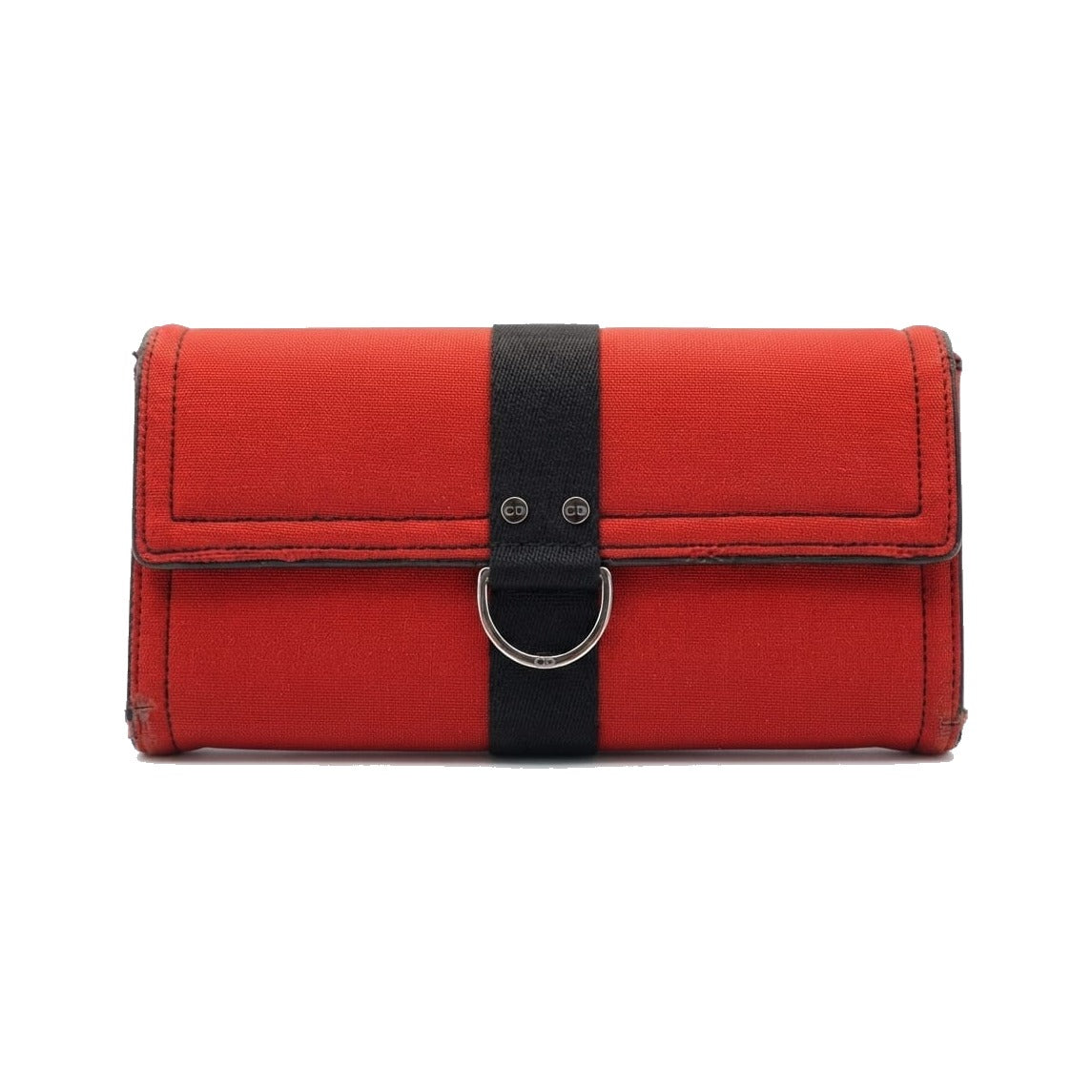 Christian Dior D Turnlock Bifold Patent, Red, Canvas, Wallet