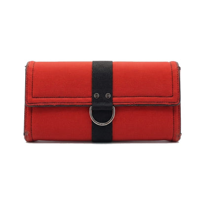 Christian Dior D Turnlock Bifold Patent, Red, Canvas, Wallet