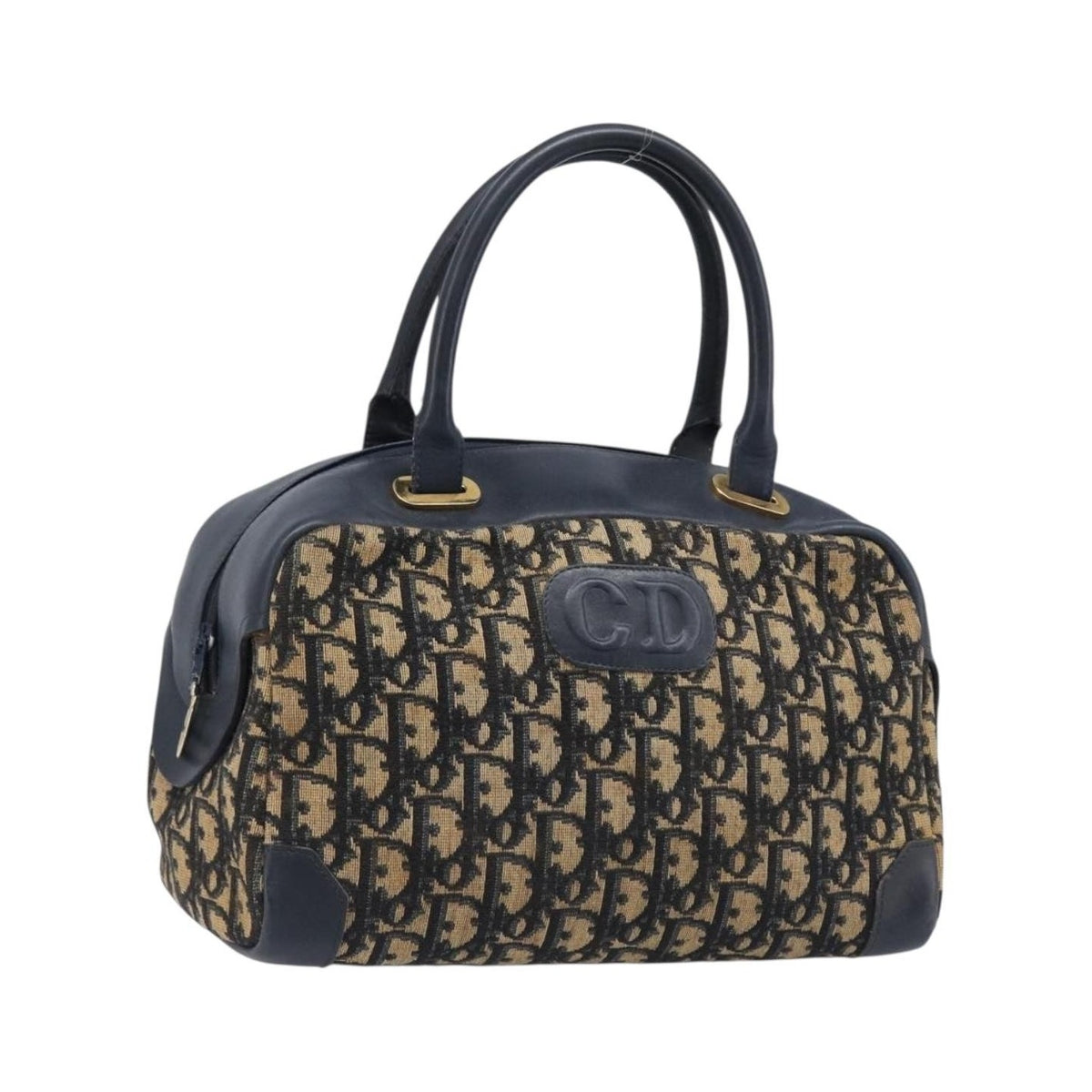Christian Dior Detective Handle Leather, Navy, Canvas, Handbag