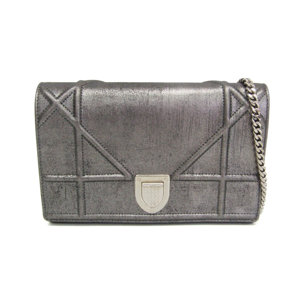 Christian Dior Diorama Chain Clutch Leather, Silver, Leather, Shoulder Bag