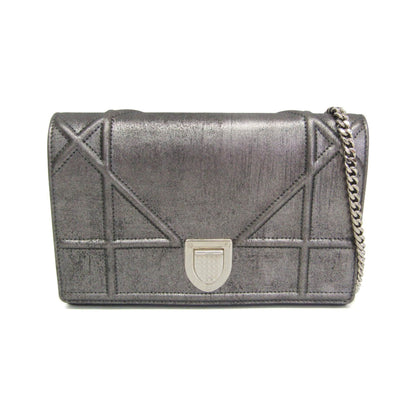 Christian Dior Diorama Chain Clutch Leather, Silver, Leather, Shoulder Bag
