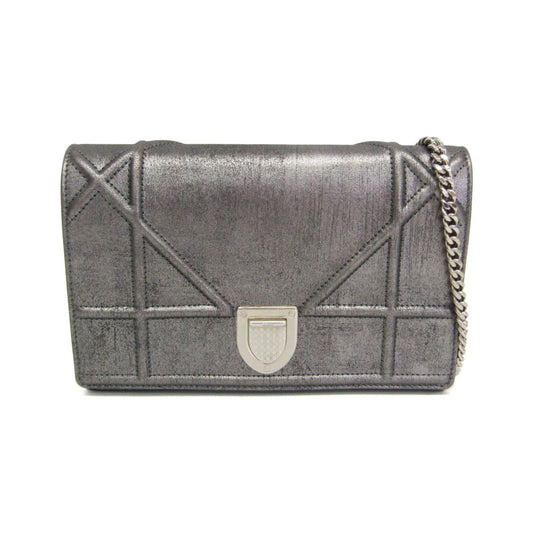 Christian Dior Diorama Chain Clutch Leather, Silver, Leather, Shoulder Bag