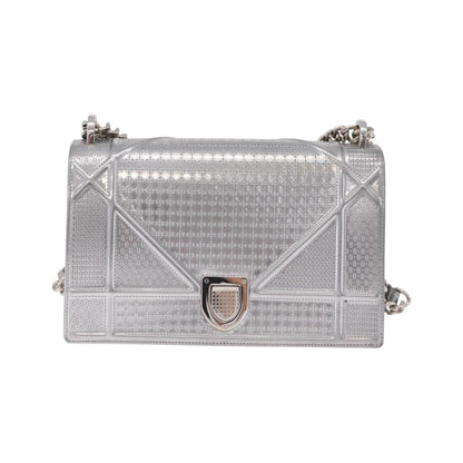 Christian Dior Diorama Flap Patent, Silver, Patent Leather, Handbag