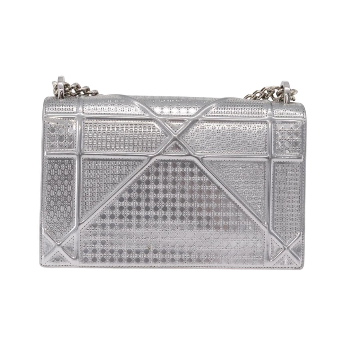 Christian Dior Diorama Flap Patent, Silver, Patent Leather, Handbag