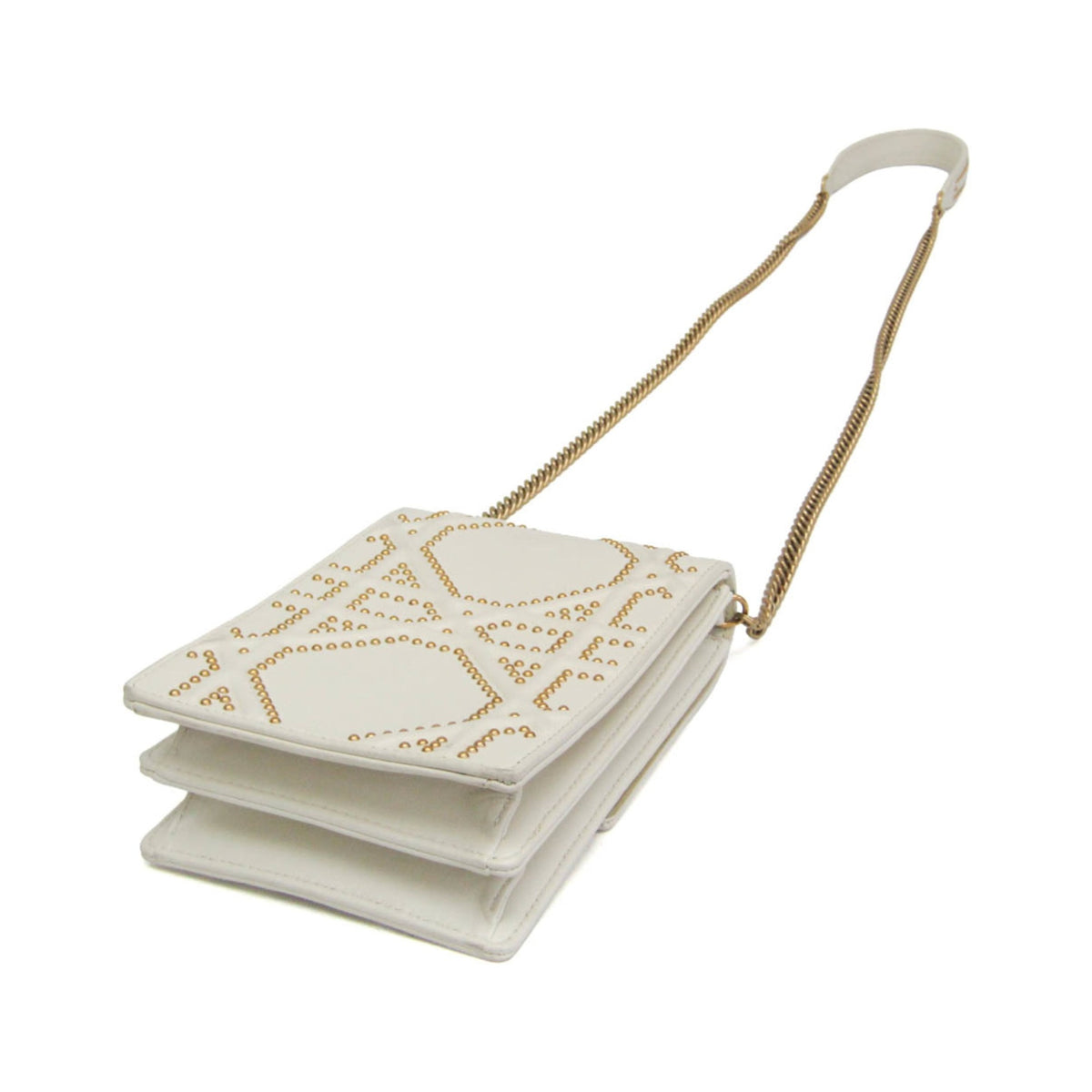 Christian Dior Diorama Vertical Clutch on Chain Studded Leather, White, Leather, Clutch