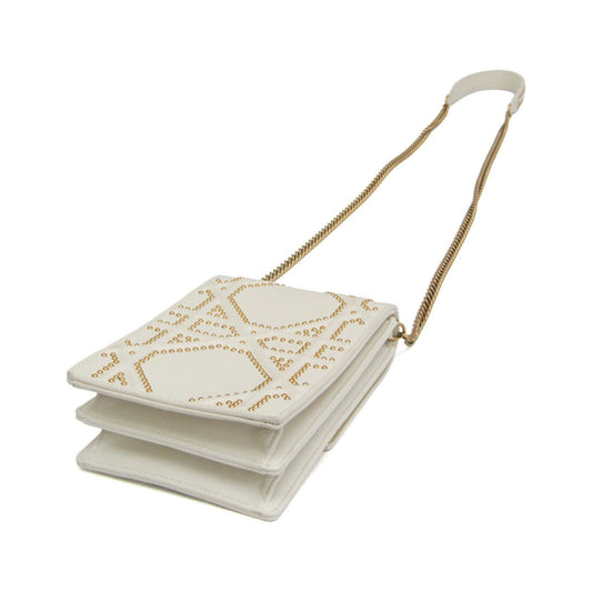 Christian Dior Diorama Vertical Clutch on Chain Studded Leather, White, Leather, Clutch