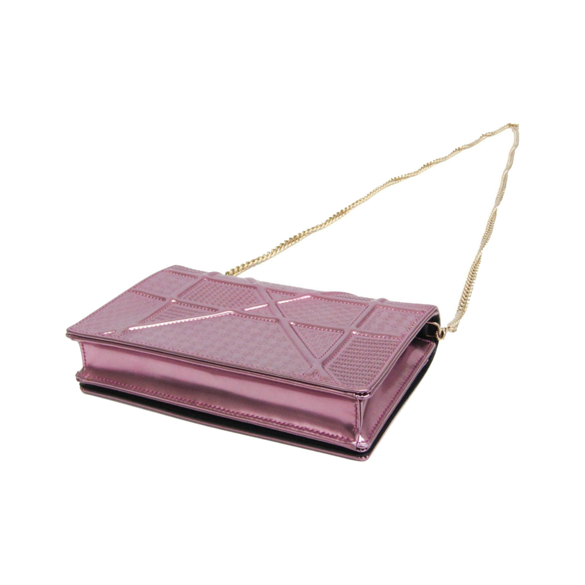 Christian Dior Diorama Wallet on Chain Metallic Distressed Calfskin, Pink, Patent Leather, Crossbody Bag