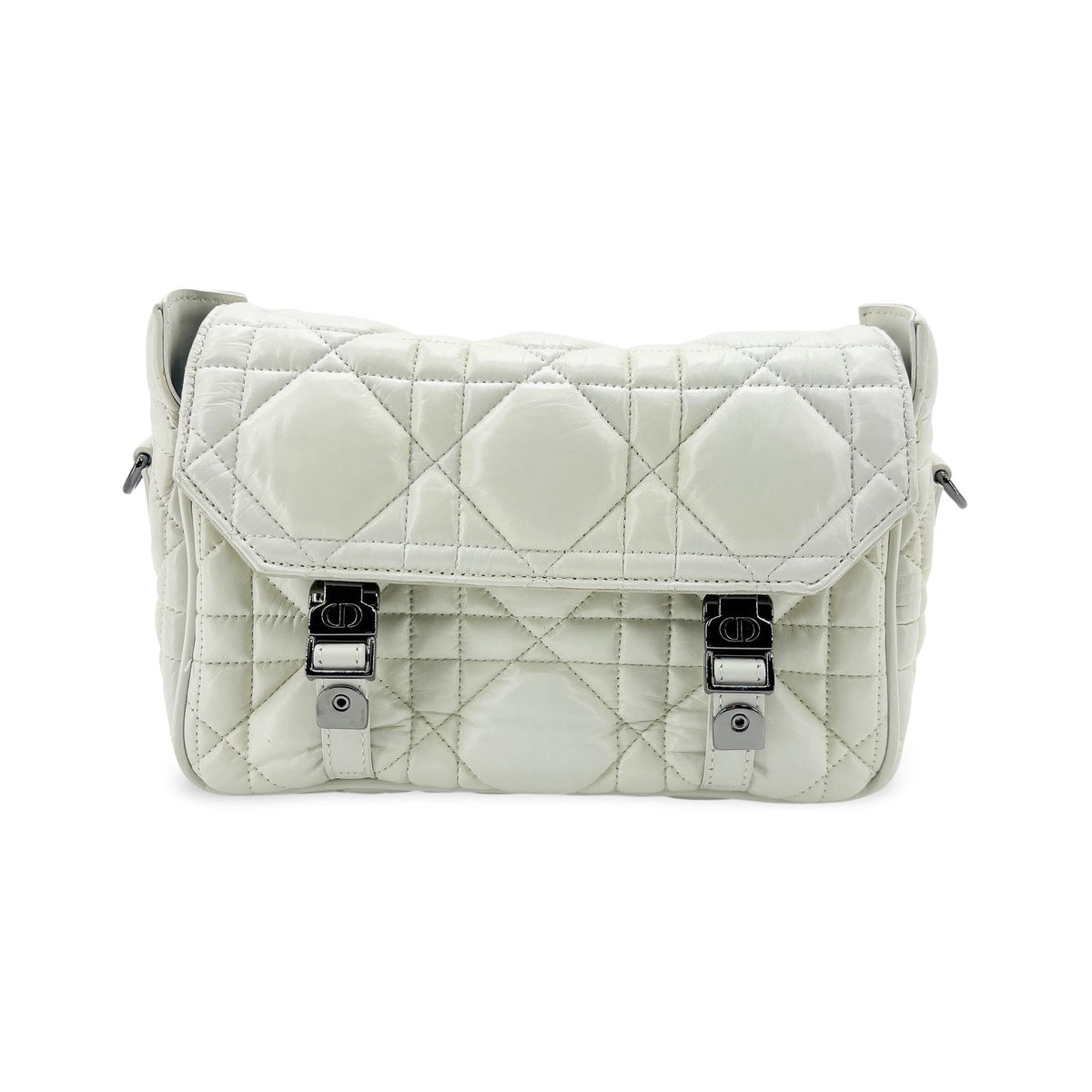 Christian Dior Diorcamp Messenger Padded Macrocannage Quilt Calfskin, White, Leather, Shoulder Bag