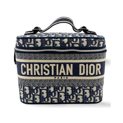 Christian Dior DiorTravel Vanity Case Oblique Canvas, Navy, Canvas, Handbag