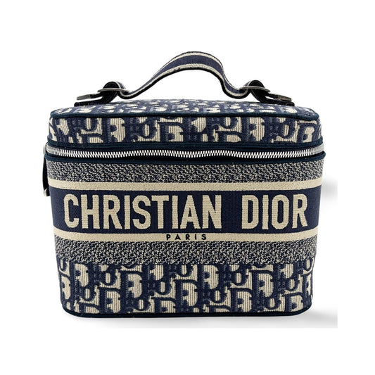 Christian Dior DiorTravel Vanity Case Oblique Canvas, Navy, Canvas, Handbag