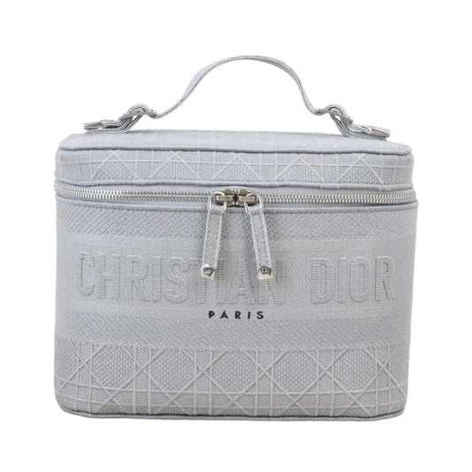 Christian Dior Diortravel Vanity Embroidered Cannage, Gray, Cotton, Toiletry Case