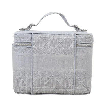 Christian Dior Diortravel Vanity Embroidered Cannage, Gray, Cotton, Toiletry Case