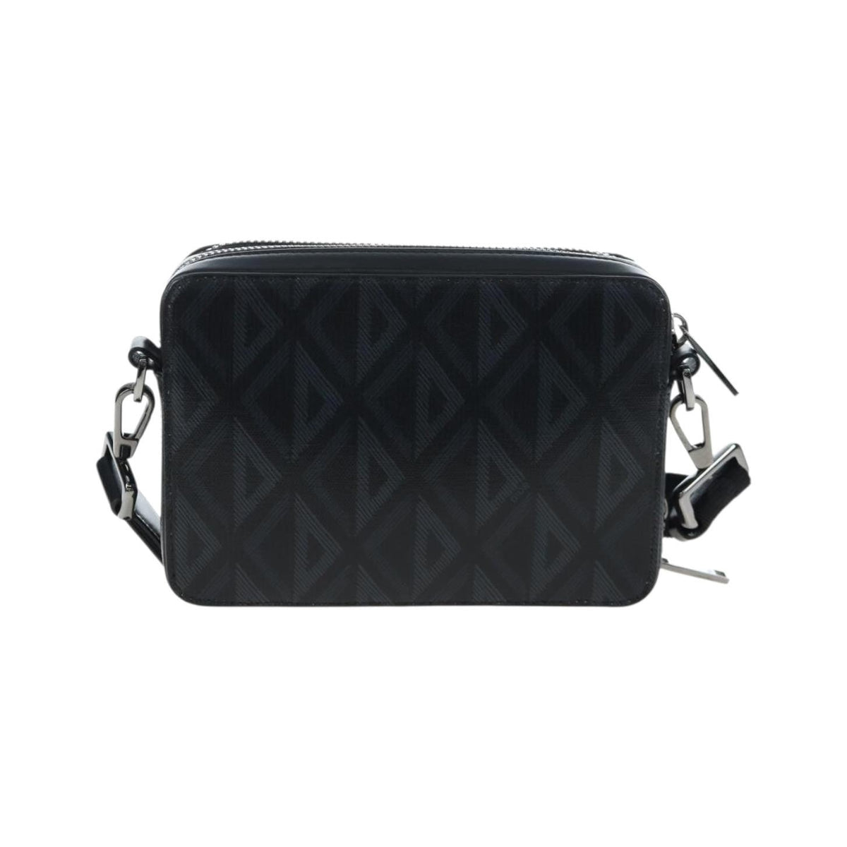 Christian Dior Double Zip CD Diamond Coated Canvas, Black, Canvas, Crossbody Bag