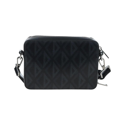 Christian Dior Double Zip CD Diamond Coated Canvas, Black, Canvas, Crossbody Bag