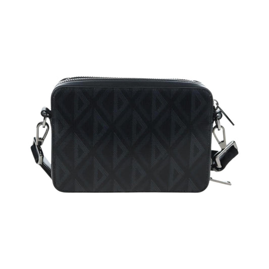 Christian Dior Double Zip CD Diamond Coated Canvas, Black, Canvas, Crossbody Bag