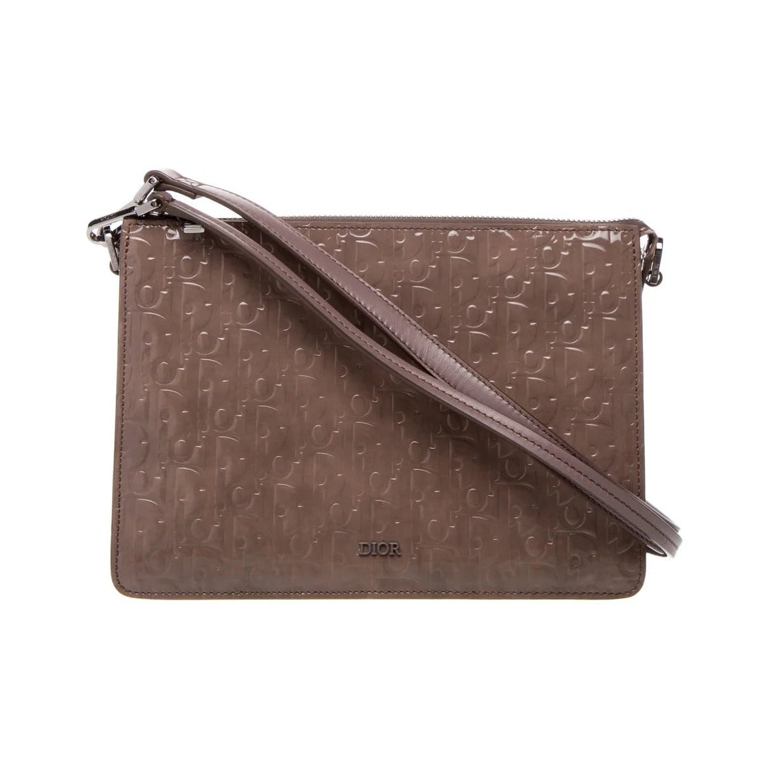 Christian Dior HAND MONOGRAM OBLIQUE glossy, Gray, Patent Leather, Clutch
