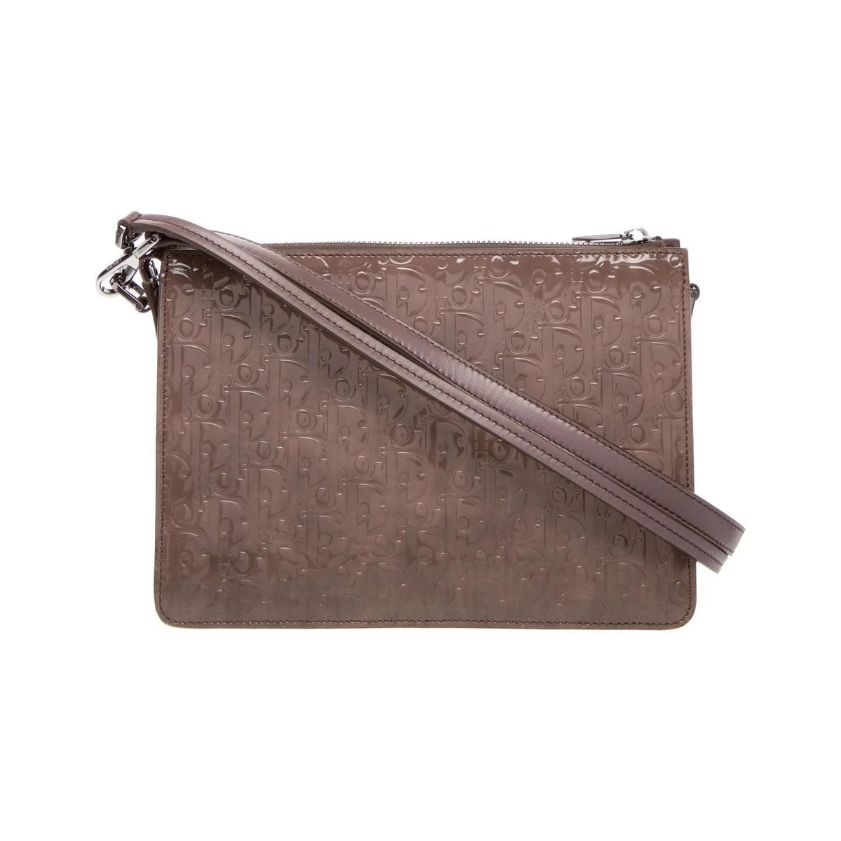 Christian Dior HAND MONOGRAM OBLIQUE glossy, Gray, Patent Leather, Clutch