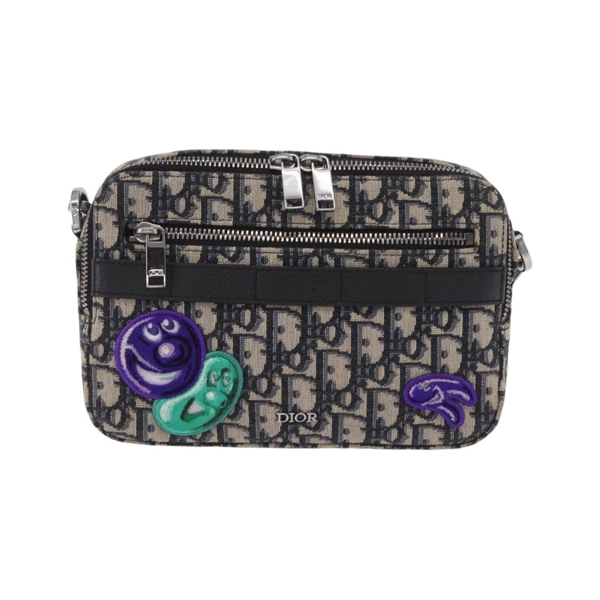 Christian Dior Kenny Scharf Safari Messenger Oblique Canvas with Applique, Navy, Canvas, Handbag