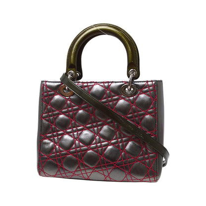 Christian Dior Lady Dior Anselm Reyle Cannage Quilt Leather, Gray, Leather, Handbag