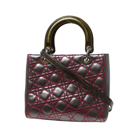 Christian Dior Lady Dior Anselm Reyle Cannage Quilt Leather, Gray, Leather, Handbag
