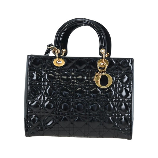 Christian Dior Lady Dior Cannage, Black, Patent Leather, Handbag