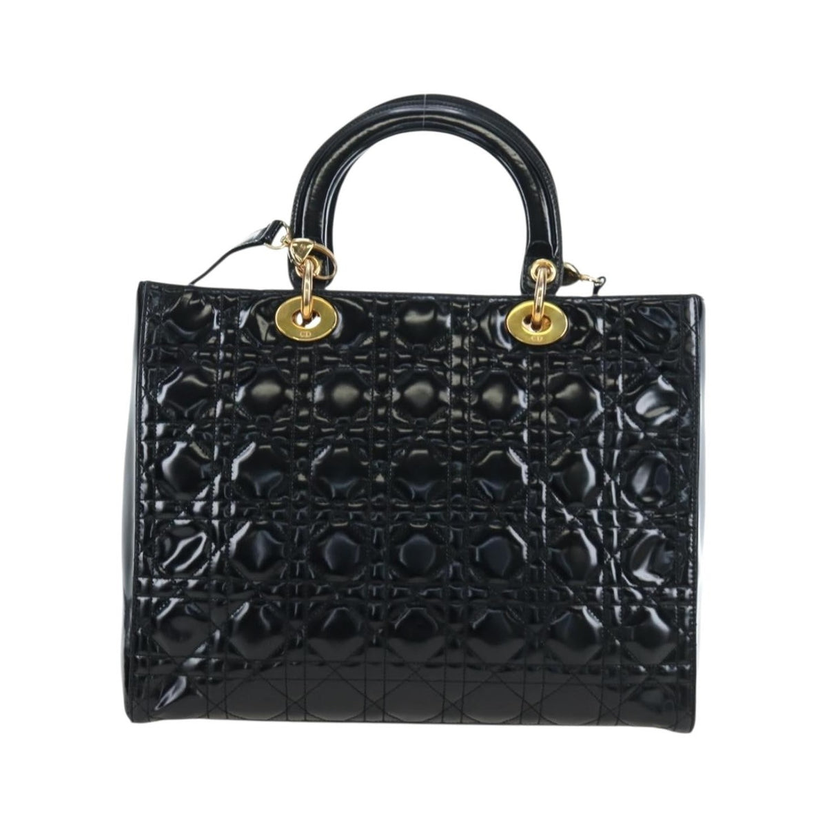 Christian Dior Lady Dior Cannage, Black, Patent Leather, Handbag