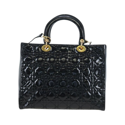 Christian Dior Lady Dior Cannage, Black, Patent Leather, Handbag