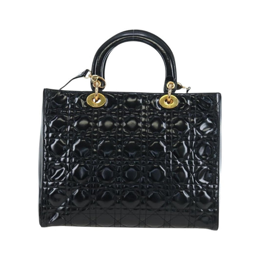 Christian Dior Lady Dior Cannage, Black, Patent Leather, Handbag