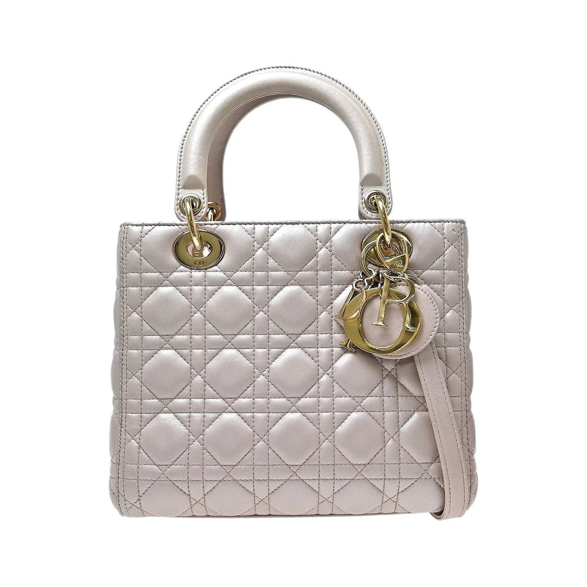 Christian Dior Lady Dior Cannage Quilt Lambskin, Pink, Leather, Handbag