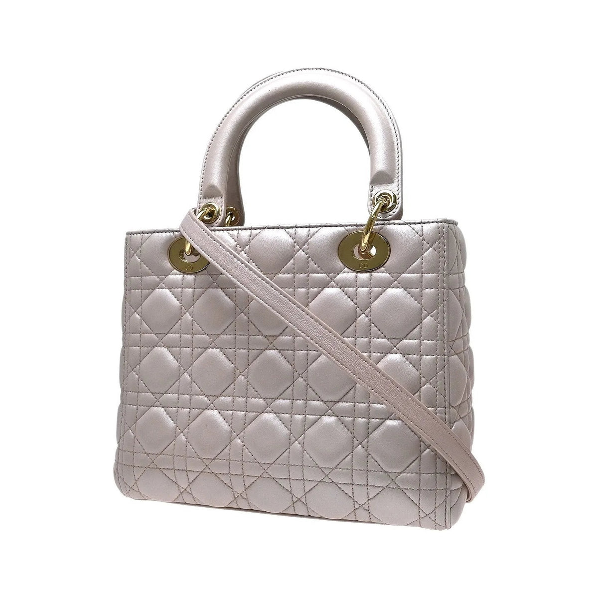 Christian Dior Lady Dior Cannage Quilt Lambskin, Pink, Leather, Handbag
