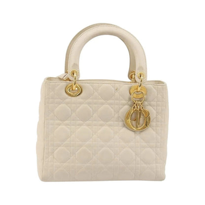 Christian Dior Lady Dior Cannage Quilt Lambskin, White, Leather, Handbag